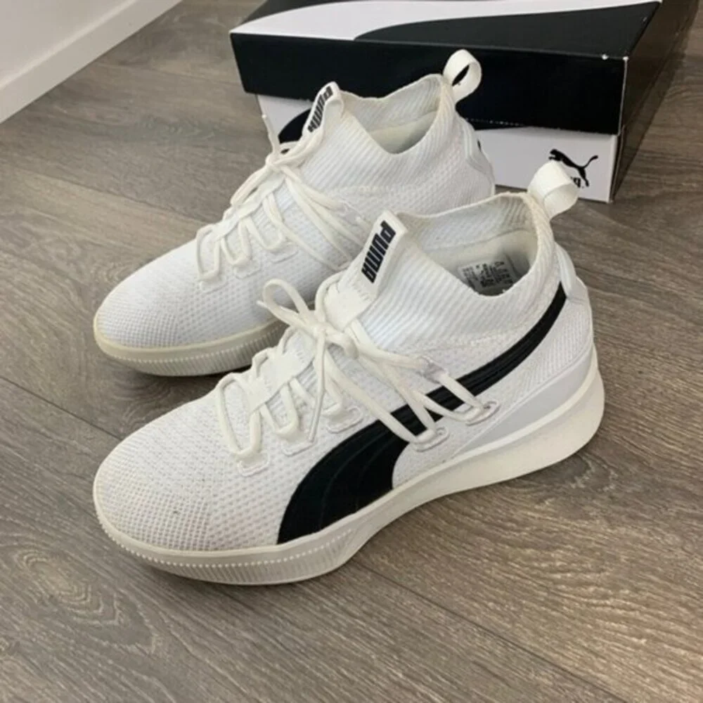 Puma Running Shoes Clyde Court GW Jr Knit Sneakers White Black Size 6.5 - Picture 7 of 14